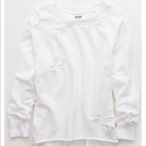 Aerie destroyed/distressed white sweatshirt
